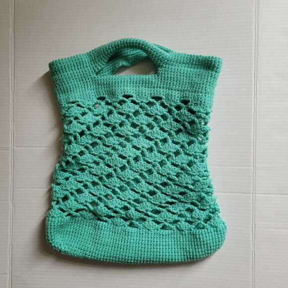 Crochet bag light green hand made knitted purse boho cottagecore knitting tote - Picture 7 of 9